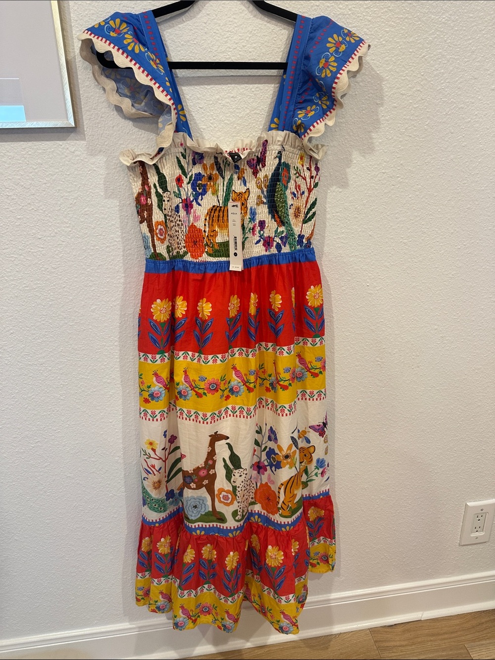 Aqua Multicolor Floral & Animal Print Maxi Dress with Blue Straps